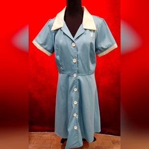 Rock steady blue pinup diner swing dress size xl like new retro 50s